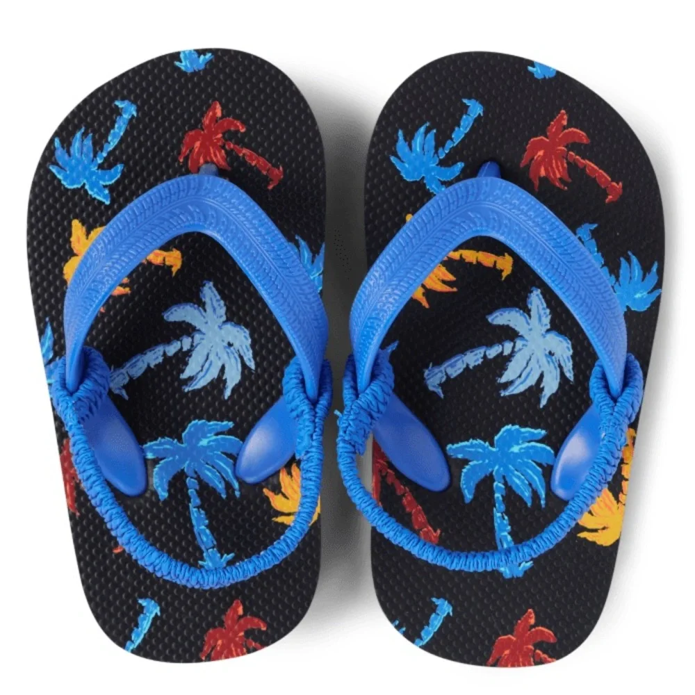 The Children's Place Toddler Boys Blue Palm Tree Flip Flops Size 6/7